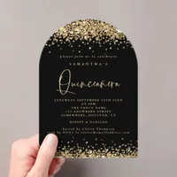 Gold Glitter Black Quinceanera Birthday Party Acrylic Invitations