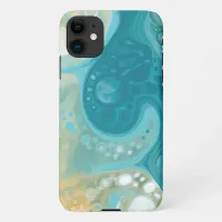 Ocean Blue Waves and Sandy Brown Fluid Art   iPhone 11 Case