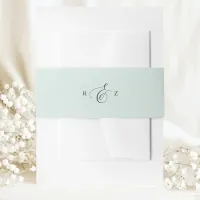 Pastel Mint Elegant Simple Monogram Wedding Invitation Belly Band