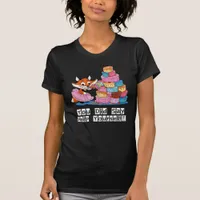 Help Yourself, Girly Fox Eating Cake Funny Black T-Shirt