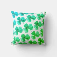 Irish Shamrock Green Blue Watercolor  Throw Pillow