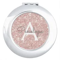 Girly Pink Glitter Monogram Compact Mirror