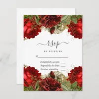 Burgundy Red and Gold Vintage Roses Quinceañera RSVP Card