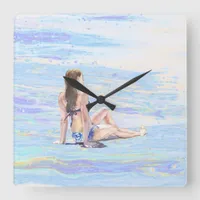 *~* Sea Shore Ocean Woman AR29 Beach Square Wall Clock
