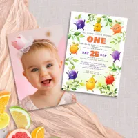 Dancing Fruit First 1st Birthday Party Photo  Invitation