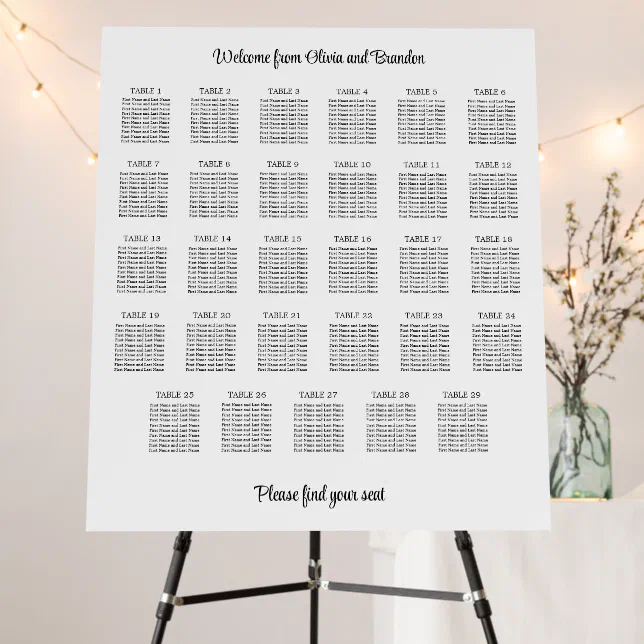 Stylish 29 Table Wedding Seating Chart Foam Board