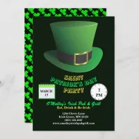 St Patrick's Day Party Green Hat & Shamrocks Invitation