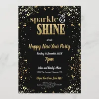 Sparkle And Shine Gold Black New Year Party Invitation