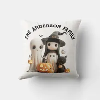 Cartoon Cute Witch Ghost Pumpkins Family Halloween Throw Pillow