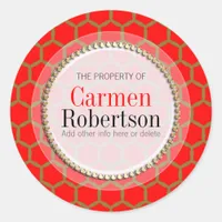 Red Gold Honeycomb Pattern Custom Round Sticker