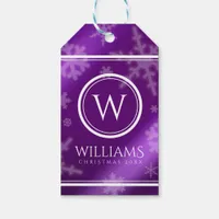 Festive Purple Foil Snowflakes Monogram Name Gift Tags