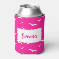 Hot Pink Coastal Seagull Pattern Beach Party Can Cooler