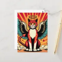 Devil Angel Cute Kitty with Wings Comic Book Style Postcard