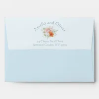 Blue and Apricot Peach Floral Wedding Invitation  Envelope