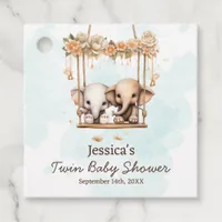 Cute Baby Elephant Gender Neutral Twin Baby Shower Favor Tags
