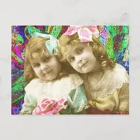 Two Vintage Little Girls Digital Art Postcard