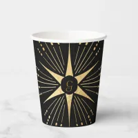 Monogram Art Deco Star Black and Gold Paper cup