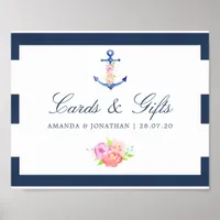Watercolor Floral Nautical Wedding Cards and Gifts Poster