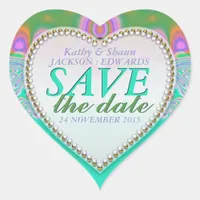 Groovy Mint & Pink Save the Date Heart Stickers