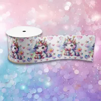 Girl's Birthday Unicorn Themed Pink and Purple Satin Ribbon