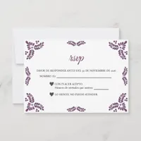 Talavera Purple Floral Minimalist Spanish Wedding RSVP Card
