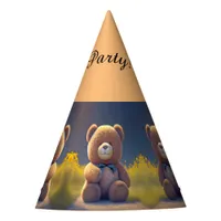 Teddy bear in a meadow, cute kids any age birthday party hat