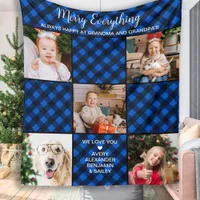 Personalized Grandparents Blue Plaid 5 Photo Fleece Blanket