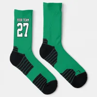 Sports Team Green White Name Number Basketball Socks