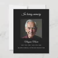 Black photo funeral program card