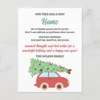 Cute Retro Groovy Christmas Tree Car We've Moved  Holiday Postcard