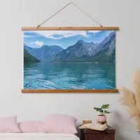 Wonderful blue mountain lake - romantic landscape hanging tapestry