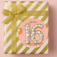 Glamorous Regal Pearl Blush Pink Gold Sweet 16 Classic Round Sticker
