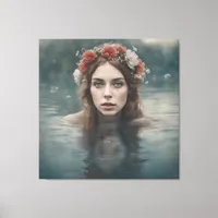 Woman With Flowers on her Head Floating in a Pond Canvas Print