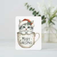 Merry Christmas Cat In A Mug - Christmas Holiday Card