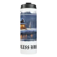 *~* Woods Stream Cabin Fish Moon Patriotic Thermal Tumbler