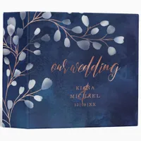 Watercolor Snowdrops Wedding Navy/Copper ID726 3 Ring Binder