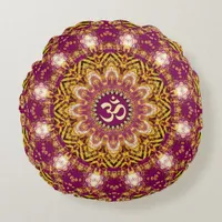 Magenta Gold Boho Spiritual OM Yoga Round Cushion