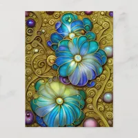 Ornate Blue Flowers Postcard