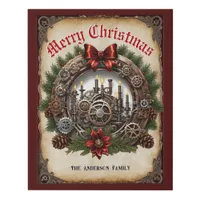 Steampunk Cogs Candles Ribbon Christmas Wreath Faux Canvas Print