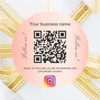 Orange business name qr code instagram classic round sticker