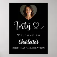Black 40th birthday party photo heart welcome poster