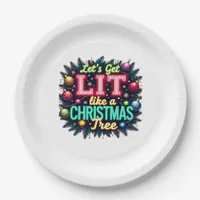 Let's Get Lit -  Funny Christmas Pun Graphic Holid Paper Plates
