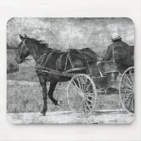 Trot Away Amish Horse in Black and White Mouse Pad