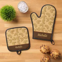 French Croissants Patterned Custom Name Oven Mitt & Pot Holder Set