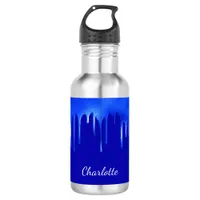Royal blue paint dripping name script stainless steel water bottle