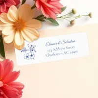 Elegant Vintage Romance Dusty Blue Floral Wedding Label