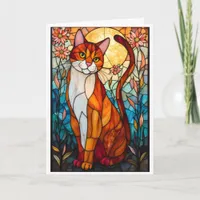 Stained Glass Style Orange and White Cat Card