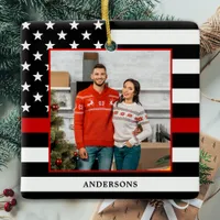 Firefighter Christmas Custom Photo Thin Red Line  Ceramic Ornament