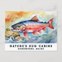 *~* Salmon Fish Rocks AP49 Artsy  Painting Maine Holiday Postcard