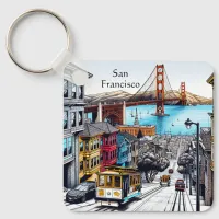 San Francisco, California Comic Book Style Art Keychain